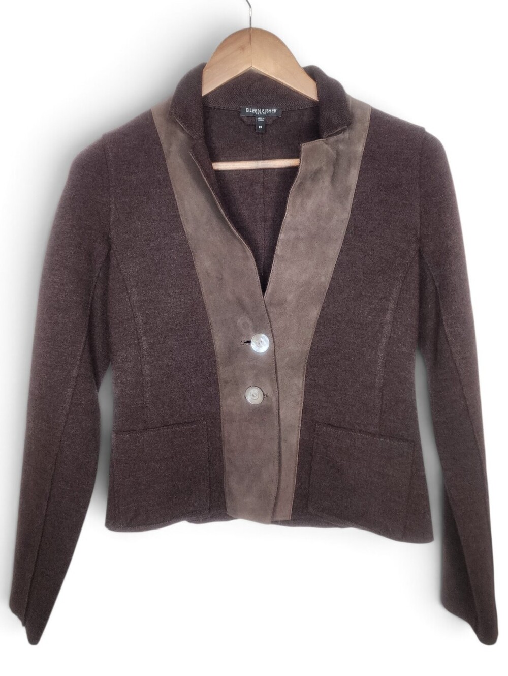 Eileen Fisher Felted Wool Suede Sweater Jacket in Brown Size PP